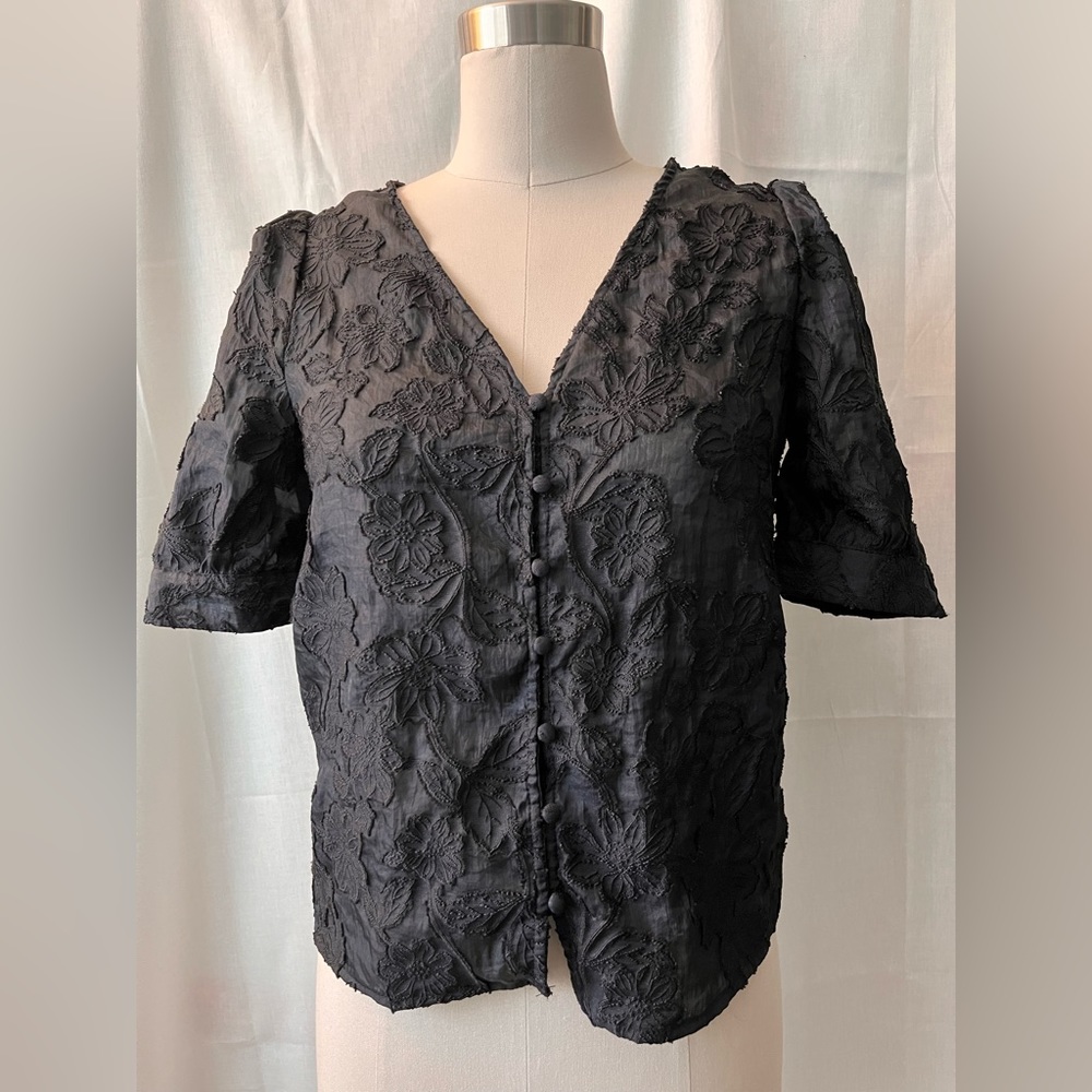 E&M Black Embroidered Blouse - Small